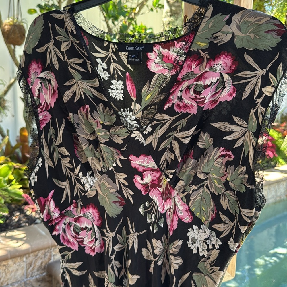 Karen Kane floral 100% silk maxi dress. XL - Picture 2 of 6